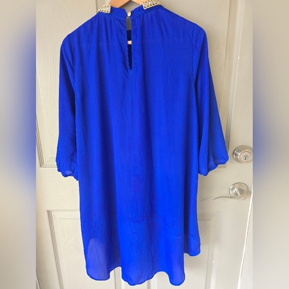 Moa Moa Royal Blue Tunic Sz M Women Embellished Collar Hi-Low Coastal - Picture 10 of 11